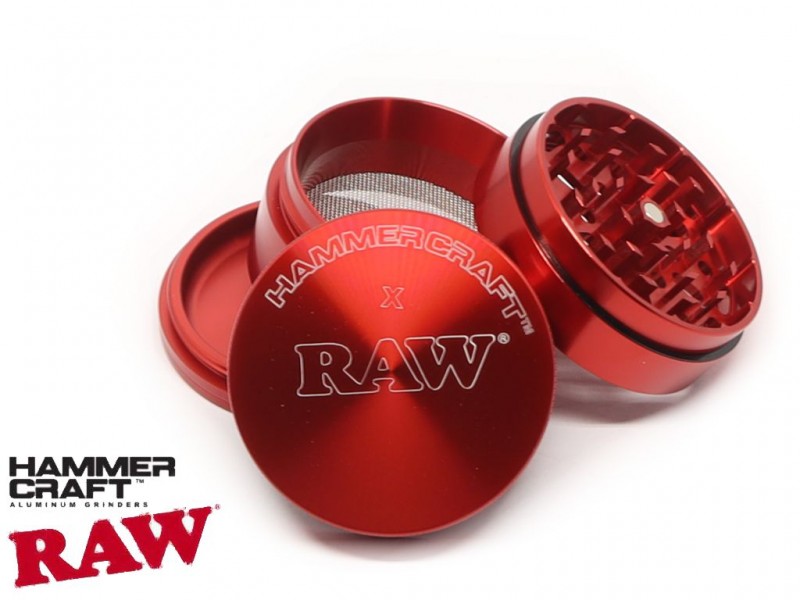 RAW x Hammer Craft Large Aluminium Grinder Red 4 Parts - 61mm