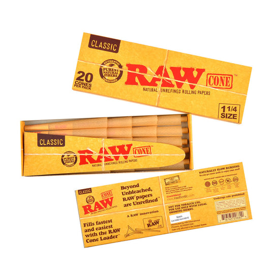 RAW Classic Pre-Rolled Cone (1 1/4 Size) 20 Pack