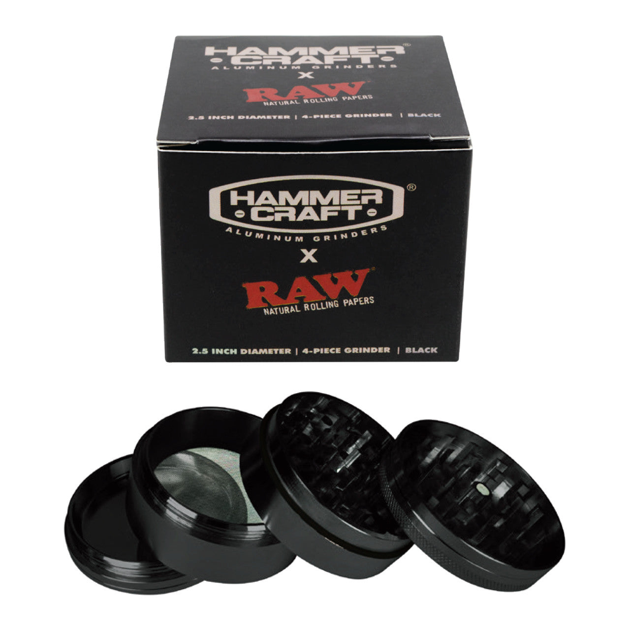 RAW x Hammer Craft Large Aluminium Grinder Black 4 Parts - 61mm