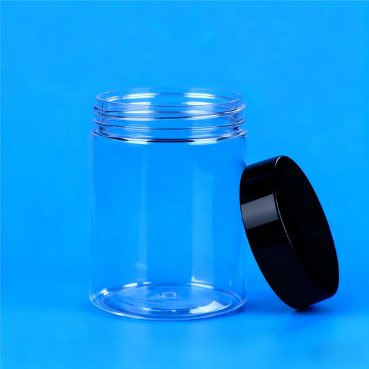 100ml Clear Plastic Cylinder Jar with Black Lid (7-10g)