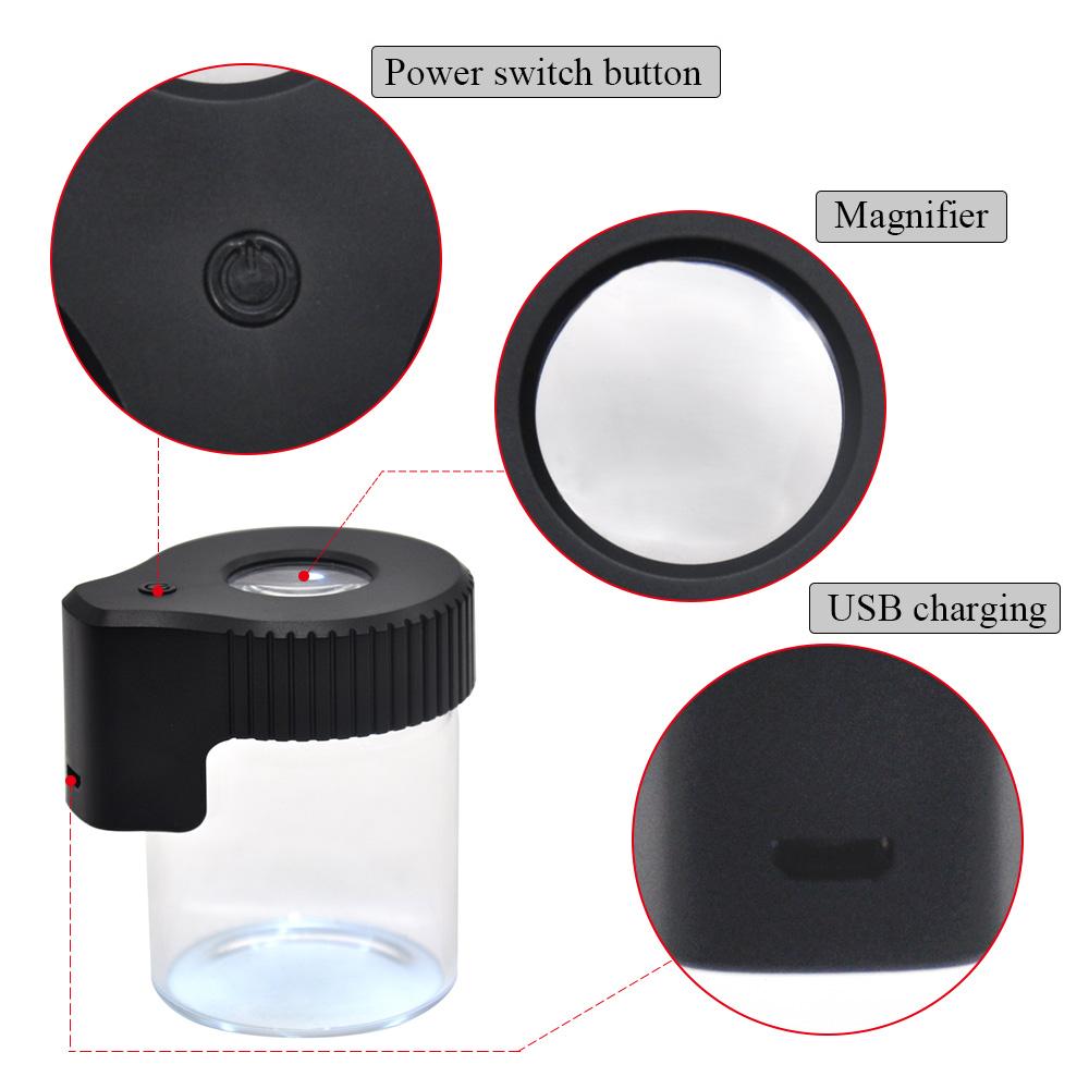 Air Tight Glass Storage Magnifying Jar with LED - Pop Tops Ireland